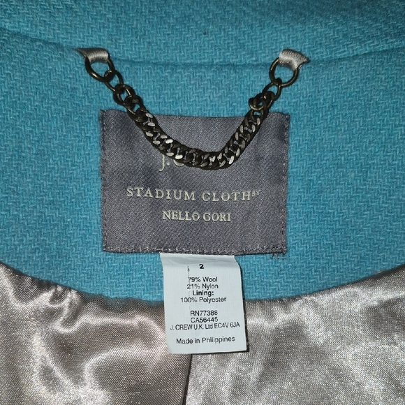 J. Crew Women's Double-Breasted Aquamarine Blue Pea Coat - Picture 6 of 12